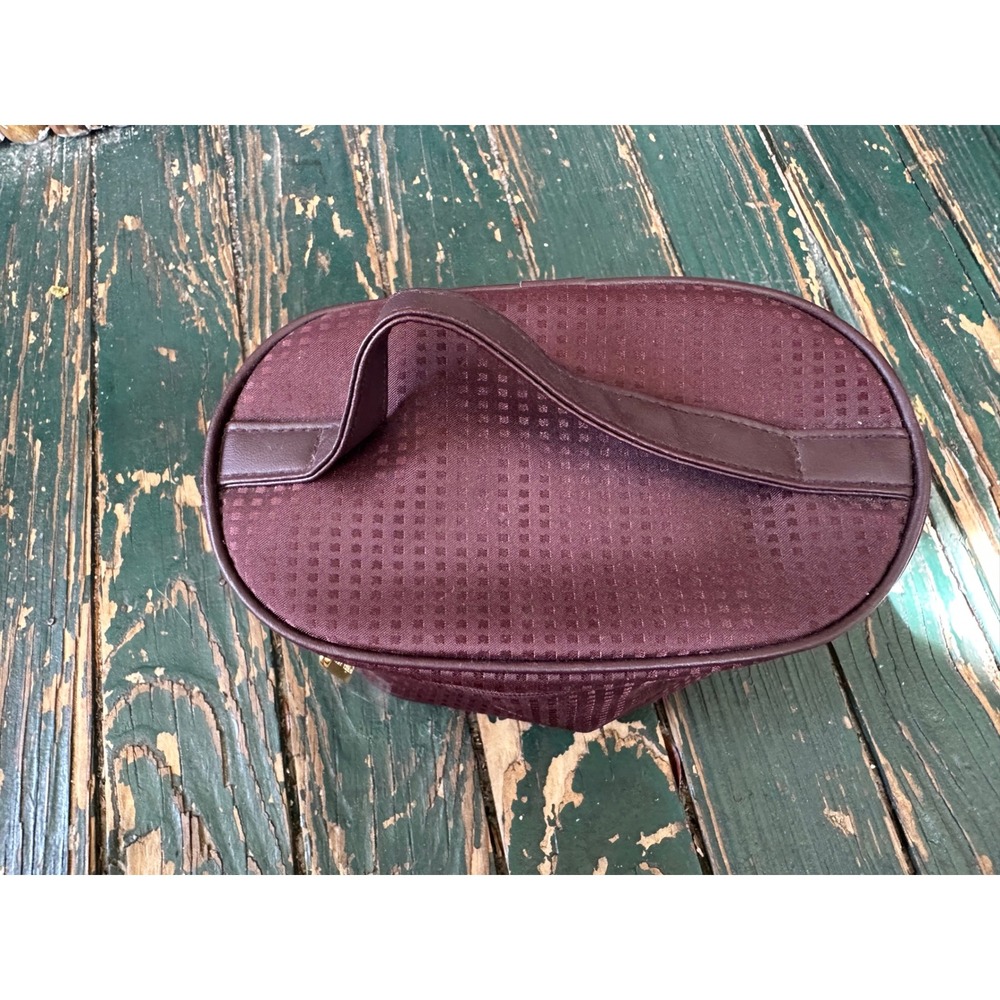 Estee Lauder Burgundy Wine Grid Textured Cosmetic Makeup Bag Travel Vanity Case
